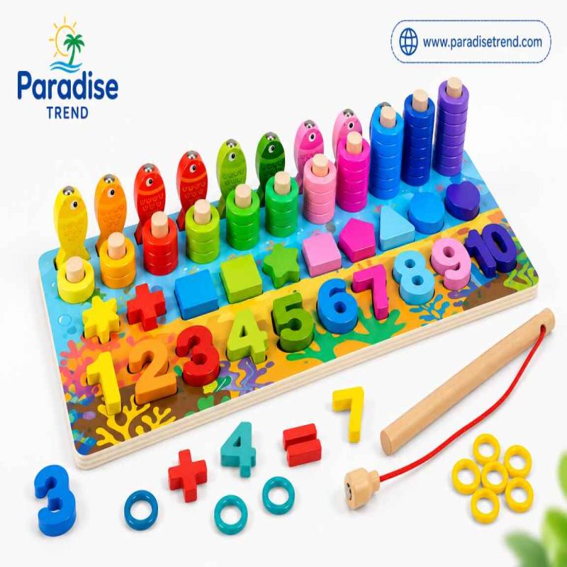 6 in 1 Logarithmic Board- Activity Toys- Color, Count, Fishing, Shape, Number and Basic Math