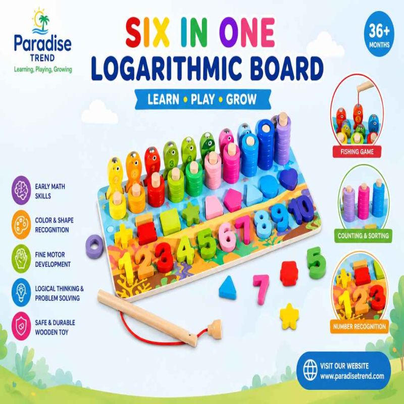 6 in 1 Logarithmic Board- Activity Toys- Color, Count, Fishing, Shape, Number and Basic Math image 4