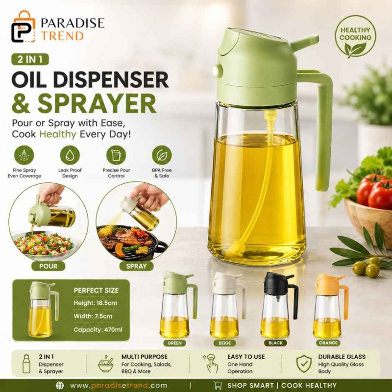 2 in 1 Oil Dispenser & Sprayer Bottle – Premium Glass Oil Spray Bottle for Healthy Cooking image 3
