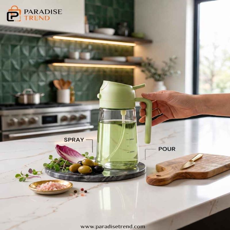 2 in 1 Oil Dispenser & Sprayer Bottle – Premium Glass Oil Spray Bottle for Healthy Cooking image 4